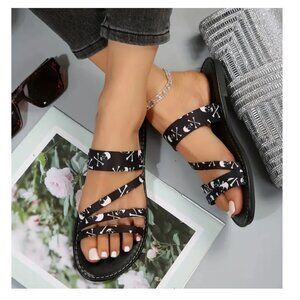 Black Skull Crossbones Sandals